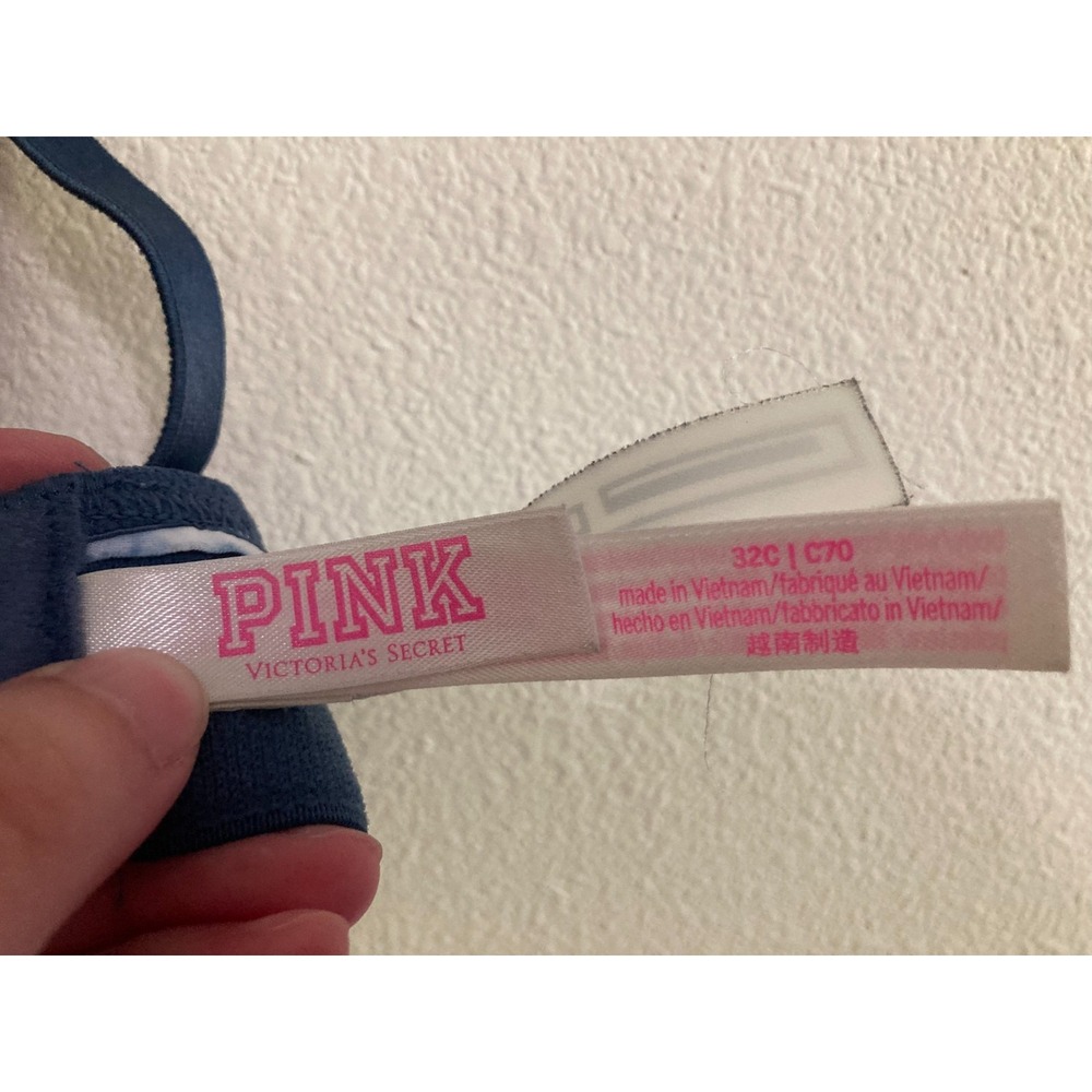 Victoria's Secret‎ PINK T-Shirt Blue Tie Dye Bra Size 32C Lightly Lined Logo - Picture 4 of 6
